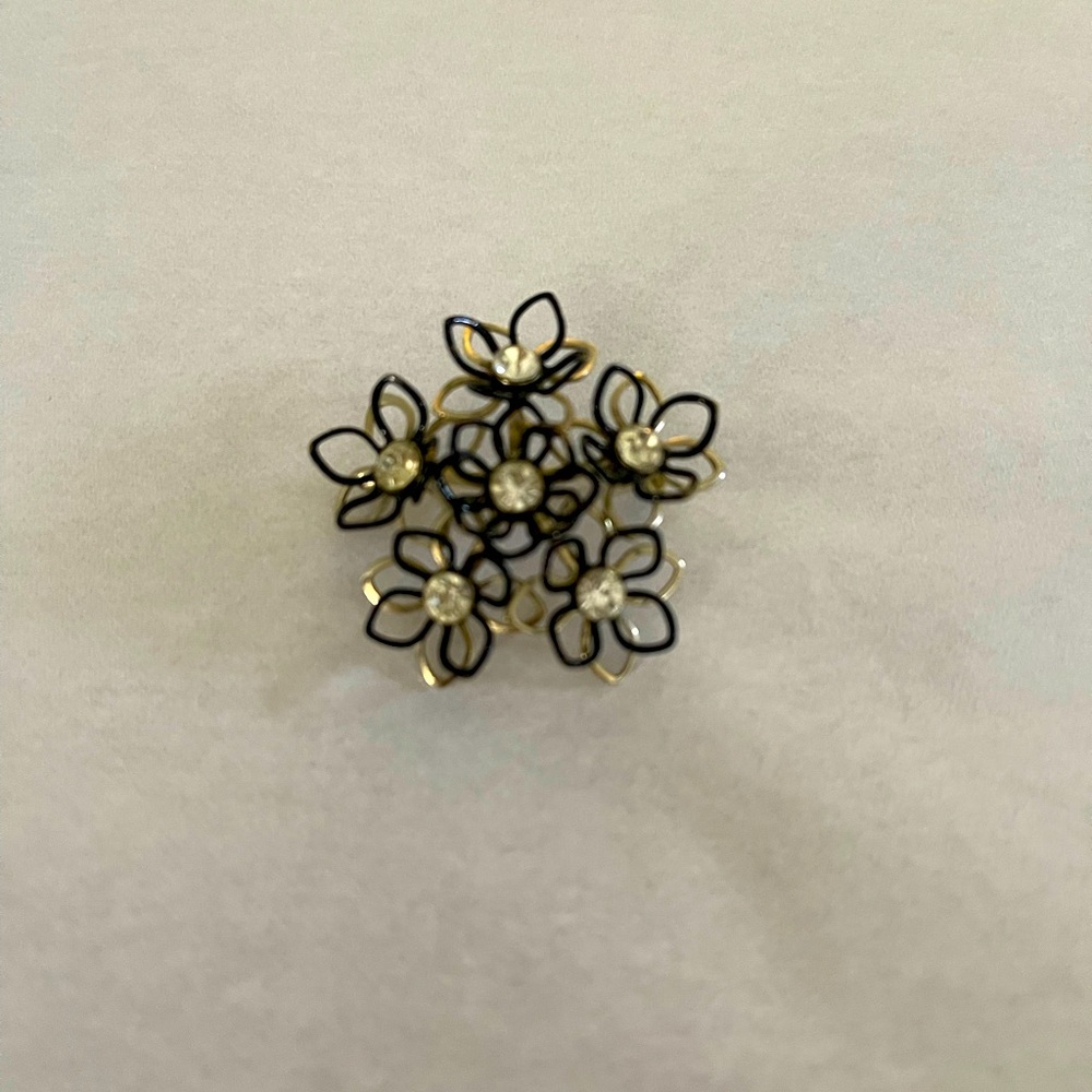 Vintage Black/Gold Brooch with Faux Diamonds